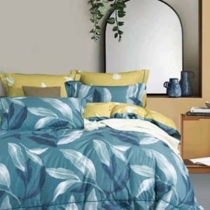 LINNETT BLUE BANANA LEAVES 100% COTTON REVERSIBLE COMFORTER SET