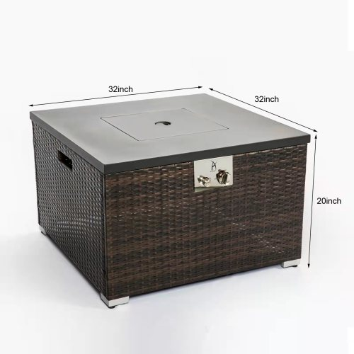 Outdoor Gas Fire Pit Square Dark Brown Wicker Fire Pit Table - Image 4