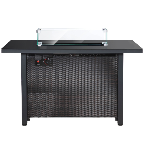 Rattan Propane Outdoor Fire Pit Table with Lid - Image 2