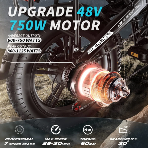 Electric Bike 750W Motor Fat Tire Ebike with Samsung 48V Battery - Image 3