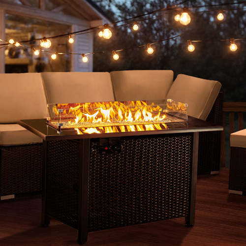 Rattan Propane Outdoor Fire Pit Table with Lid - Image 5