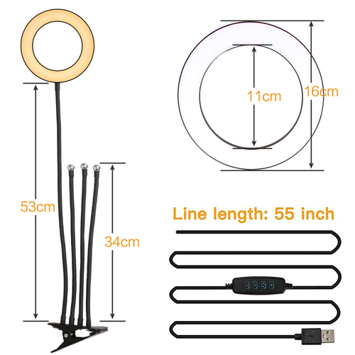 6" 4 in 1 Desktop Clip Light Set Selfie Ring Light - Image 5