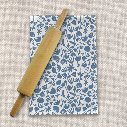 Light Blue Ink Floral Tea Towel - Image 2