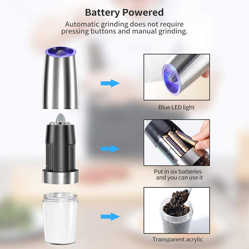 Stainless Silver Automatic Salt and Pepper Electric Grinder Pair of 2 - Image 2