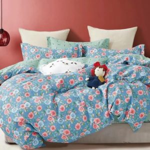 Donau Blue /Red Rose Print 100% Cotton Reversible Comforter Set