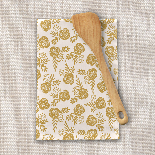 Warm Gold Floral Tea Towel - Image 2