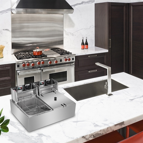 110V 12L Stainless Steel Double Cylinder Electric Fryer - Image 6