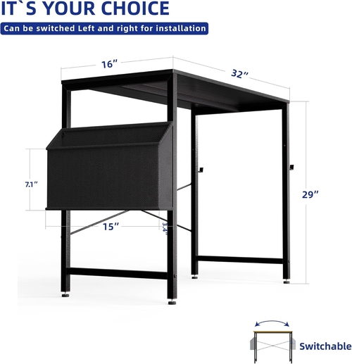 32 Inch Computer Desk With Storage Bag And Headphone Hook - Image 2