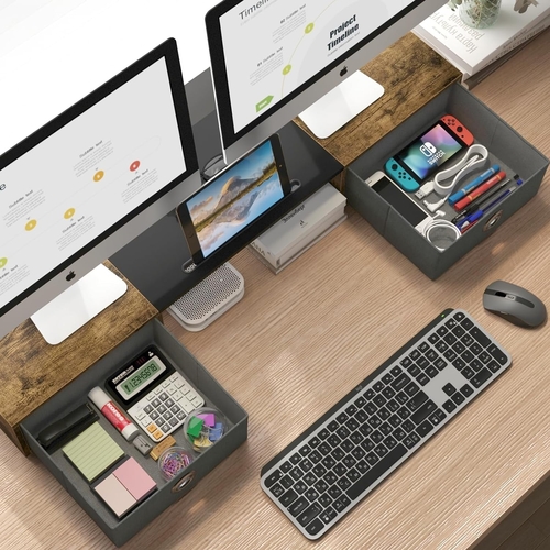 Dual Monitor Stand Riser For Two Monitors With Two Drawers - Image 2