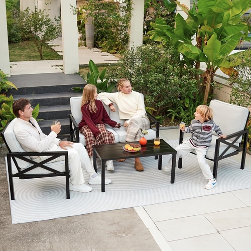 4 Piece Outdoor Metal Patio Set With 5.5 Inch Cushions And Coffee - Image 6