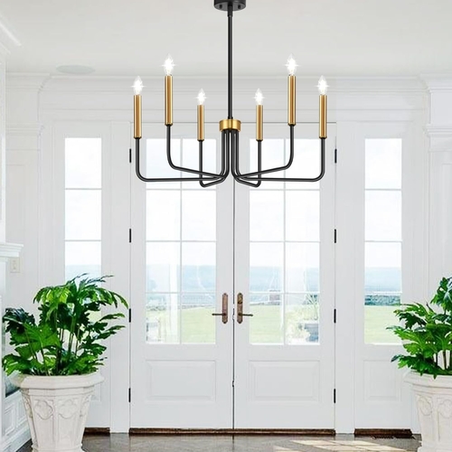 Black And Gold Six Light Farmhouse Chandelier For Dining Room - Image 6