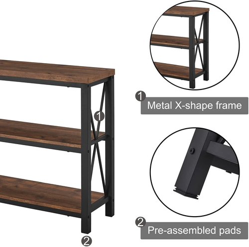 47 Inch Rustic Industrial Sofa Table With 3 Tier Shelves - Image 5