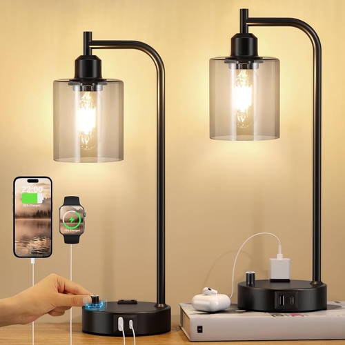 Industrial Desk Lamps 2 Pack Dimmable With USB C Ports - Image 2