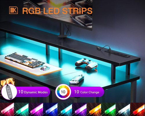 48 Inch LED Gaming Desk With Monitor Stand And USB Ports - Image 3