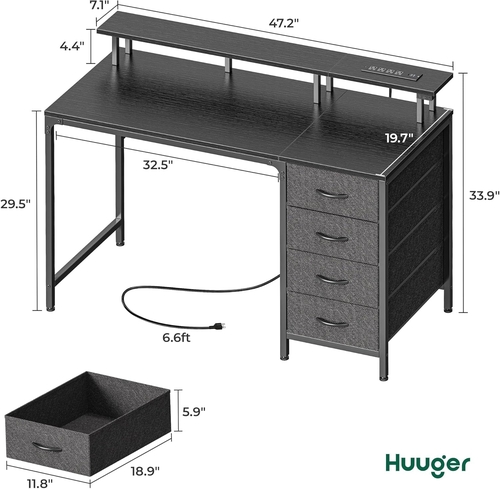 47 Inch Gaming Desk With LED Lights For Home Office - Image 2