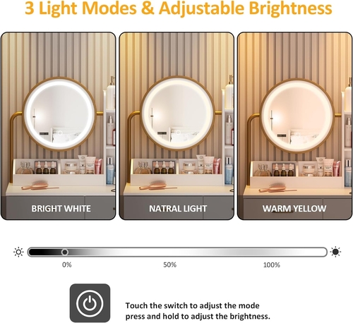 White Round LED Makeup Vanity Mirror With Charging Station 31.5 Inch - Image 4