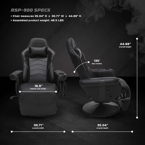 900 Gaming Recliner Black With Adjustable Leg Rest Cupholder - Image 2