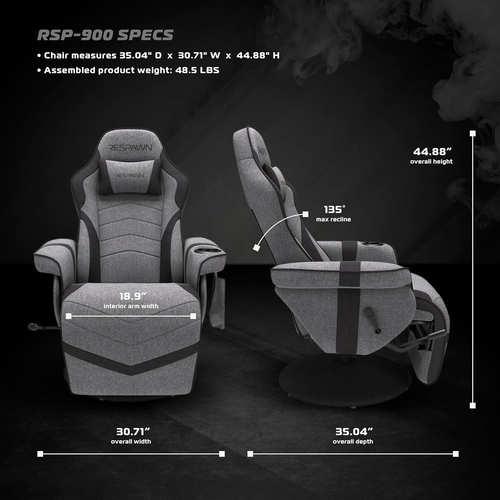 900 Gaming Recliner Gray Fabric With Adjustable Leg Rest Cupholder - Image 2