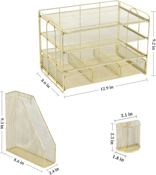 4 Tier Paper Tray Organizer With Drawer For Office Use - Image 4