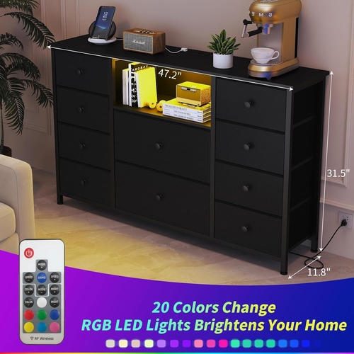 Black Dresser With Charging Station And LED Lights - Image 5