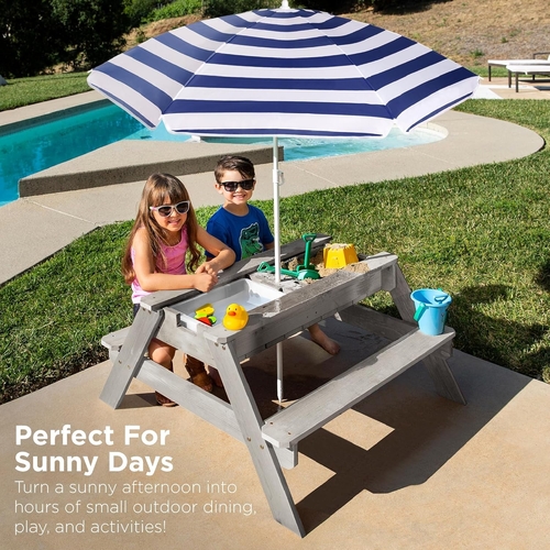Gray Navy Kids Three In One Sand And Water Table Umbrella - Image 3