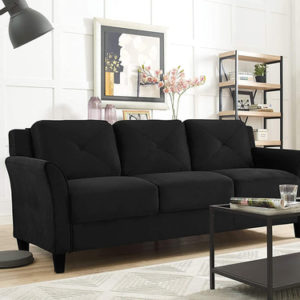 Grayson Sofa Black Button Tufted Rolled Arm Living Room