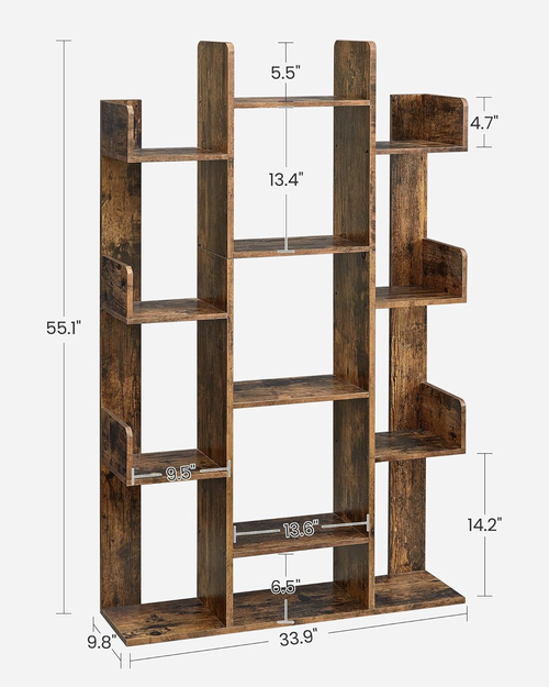 Tree Shaped Bookcase Rustic Brown Tall With 13 Shelves - Image 2