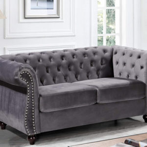 Gray Velvet Loveseat Modern Living Room Furniture Sofa