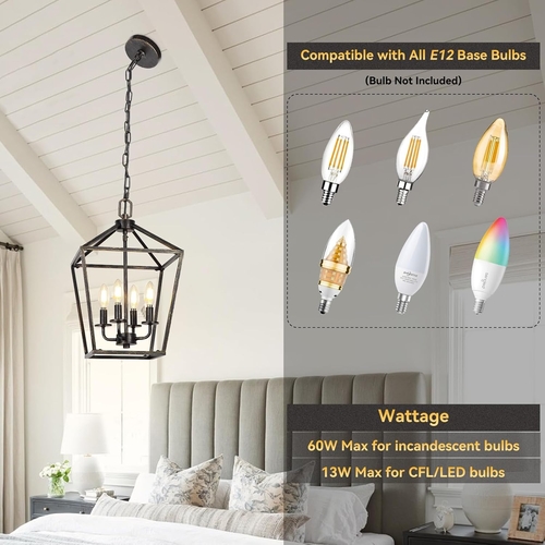Industrial Black and Gold 4 Light Chandelier With Adjustable Chain - Image 3