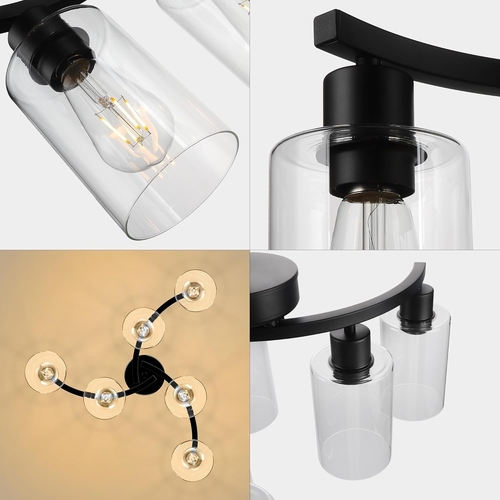 Six Light Black Farmhouse Chandelier With Adjustable Height - Image 6