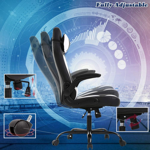 PC Gaming Chair White With Lumbar Support And Flip Up Arms - Image 6