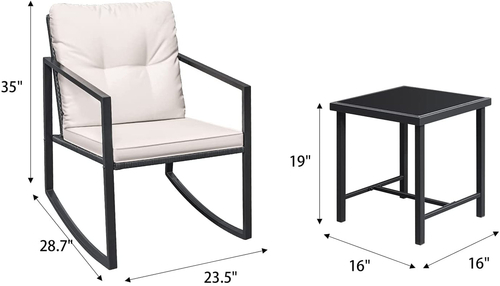 Beige 3 Piece Rocking Wicker Bistro Set With Glass Coffee Table For - Image 6