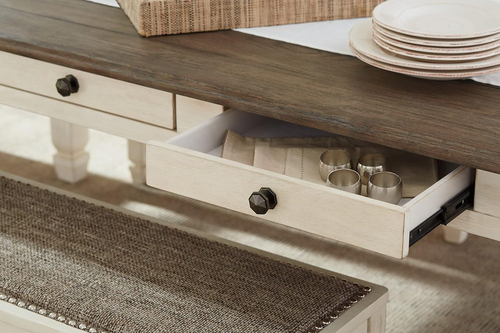 Bolanburg Farmhouse Dining Table Drawers Whitewash Seats 6 - Image 3