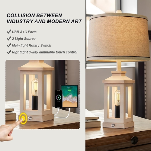 White Farmhouse Table Lamp Set With Dimmable Touch Control - Image 6