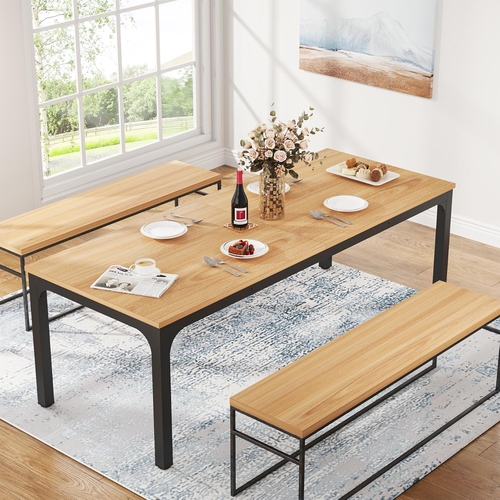 78 Inch Rustic Wood Dining Table For 6-8 People Rectangular - Image 3