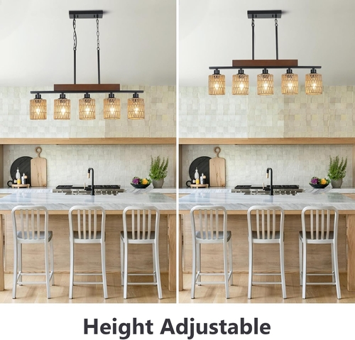 Rattan Farmhouse 5 Light Linear Chandelier Black Lighting - Image 5