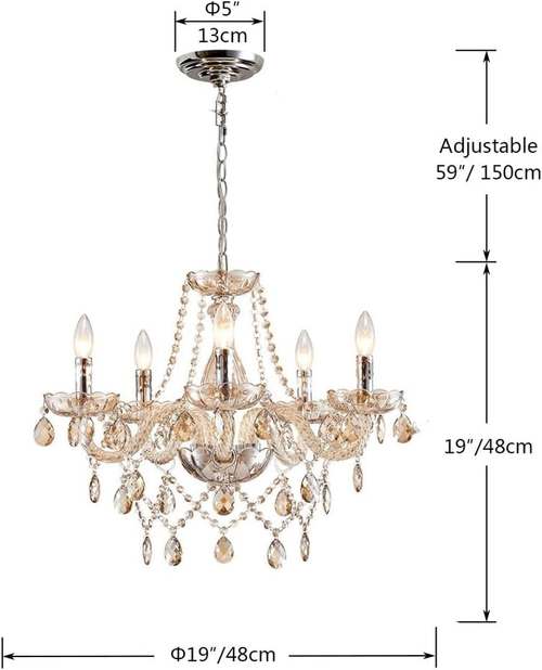 Champagne Crystal Chandelier 5 Light Modern Bedroom - Image 2