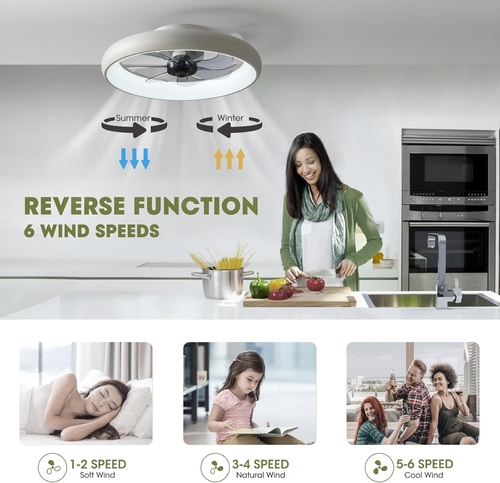 20 Inch Flush Mount Ceiling Fan With Lights Remote White Dimmable LED - Image 4