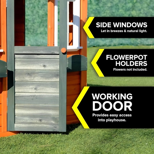 Wooden Playhouse With Open Design And Flower Pot Holders - Image 2