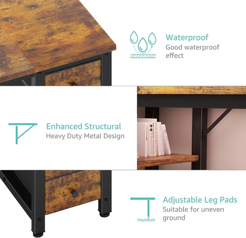 55 Inch Rustic Brown Computer Desk With 4 Fabric Drawers - Image 7