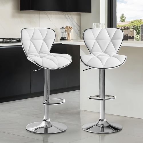Bar Stools Set Of 2 White PU Leather Adjustable Swivel - Image 2