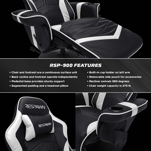 White Gaming Recliner Cupholder And Adjustable Footrest - Image 6