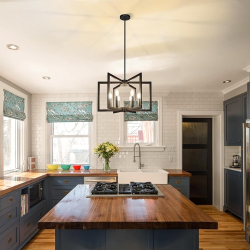 Six Light Black Farmhouse Chandelier For Kitchen Island - Image 2