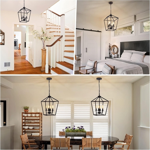 4 Light Black Lantern Chandelier With Adjustable Height - Image 6
