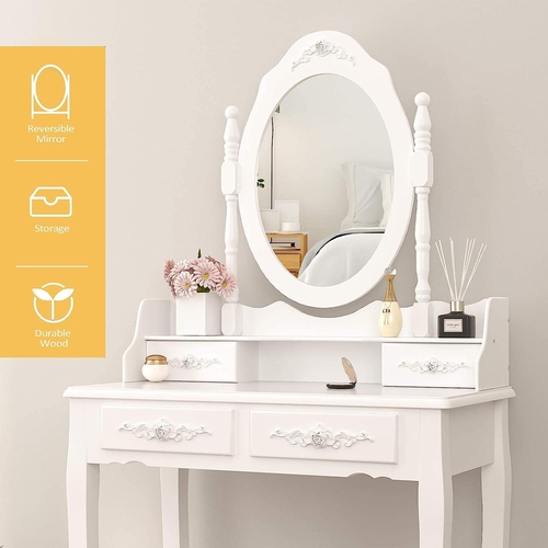 Wood Makeup Vanity Table Set With Detachable Mirror - Image 3