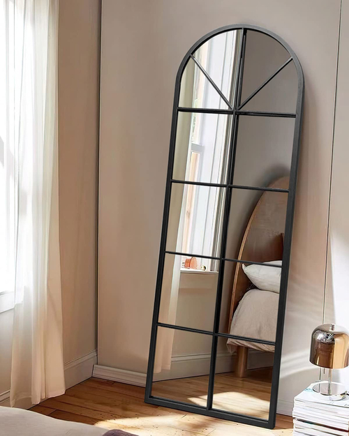 65 By 22 Inch Arched Window Pane Floor Wall Mount Mirror - Image 3