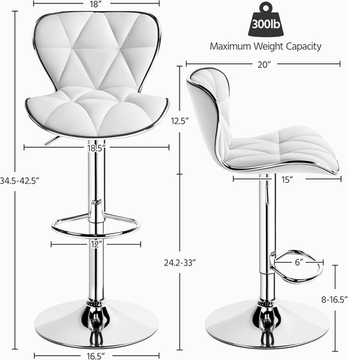 Bar Stools Set Of 2 White PU Leather Adjustable Swivel - Image 3