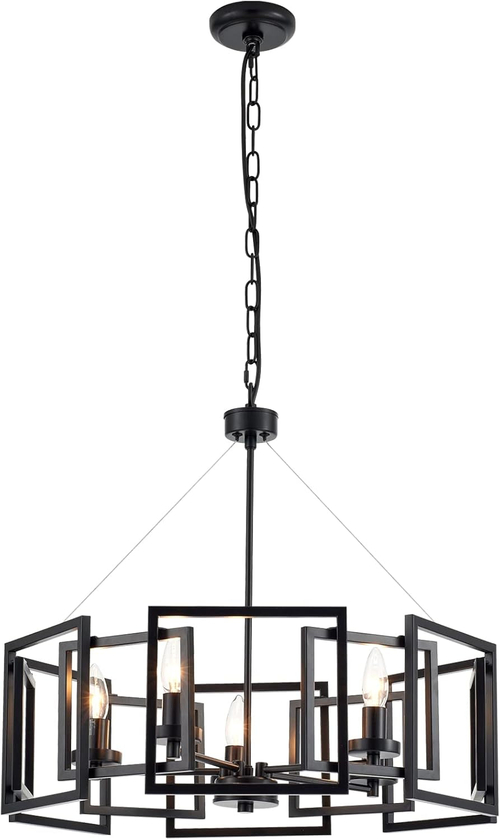 Industrial Style Five Light Matte Black Pendant Chandelier - Image 8